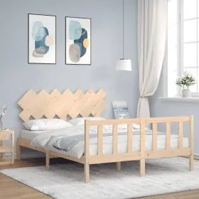 Bed frame with solid wood headboard 140x190 cm by vidaXL, Beds and slatted bases - Ref: Foro24-3193446, Price: 125,78 €, Disc...