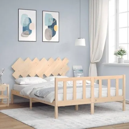 Bed frame with solid wood headboard 140x190 cm by vidaXL, Beds and slatted bases - Ref: Foro24-3193446, Price: 125,78 €, Disc...