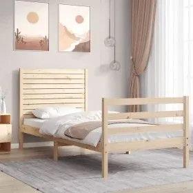 Bed frame with solid wood headboard 90x200 cm by vidaXL, Beds and slatted bases - Ref: Foro24-3195011, Price: 108,43 €, Disco...