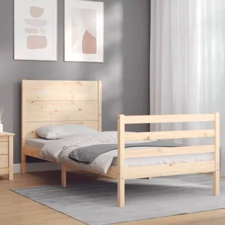 Bed frame with solid wood headboard 100x200 cm by vidaXL, Beds and slatted bases - Ref: Foro24-3194626, Price: 122,14 €, Disc...
