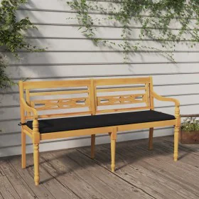 Batavia bench with black cushion solid teak wood 150 cm by vidaXL, garden benches - Ref: Foro24-3100833, Price: 243,04 €, Dis...