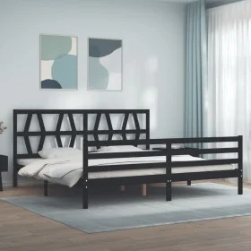 Estructura de cama con cabecero madera maciza negro 200x200 cm de vidaXL, Camas y somieres - Ref: Foro24-3194400, Precio: 171...