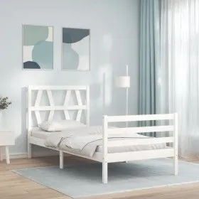 Weißer Massivholzbettrahmen mit Kopfteil 90x200 cm von vidaXL, Betten und Lattenroste - Ref: Foro24-3194362, Preis: 96,13 €, ...