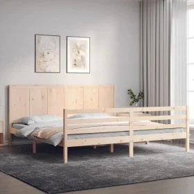 Bed frame with solid wood headboard 200x200 cm by vidaXL, Beds and slatted bases - Ref: Foro24-3194526, Price: 169,41 €, Disc...