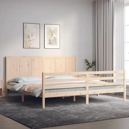 Bed frame with solid wood headboard 200x200 cm by vidaXL, Beds and slatted bases - Ref: Foro24-3194526, Price: 169,41 €, Disc...