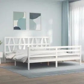 Weißer Massivholzbettrahmen mit Kopfteil 200x200 cm von vidaXL, Betten und Lattenroste - Ref: Foro24-3194397, Preis: 155,53 €...