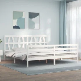 White solid wood bed frame with headboard 200x200 cm by vidaXL, Beds and slatted bases - Ref: Foro24-3194397, Price: 155,55 €...