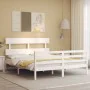White solid wood bed frame with headboard 160x200 cm by vidaXL, Beds and slatted bases - Ref: Foro24-3195102, Price: 135,33 €...