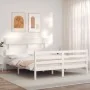 White solid wood bed frame with headboard 160x200 cm by vidaXL, Beds and slatted bases - Ref: Foro24-3195102, Price: 135,33 €...