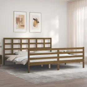 Honey brown solid wood bed frame and headboard 200x200 cm by vidaXL, Beds and slatted bases - Ref: Foro24-3194009, Price: 169...