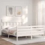 White solid wood bed frame with headboard 160x200 cm by vidaXL, Beds and slatted bases - Ref: Foro24-3195167, Price: 139,08 €...