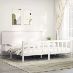White solid wood bed frame with headboard 200x200 cm by vidaXL, Beds and slatted bases - Ref: Foro24-3193422, Price: 169,67 €...