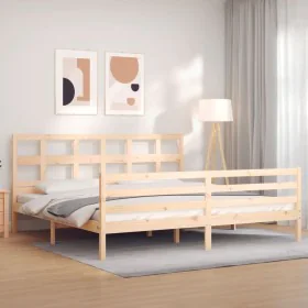 Bed frame with solid wood headboard 200x200 cm by vidaXL, Beds and slatted bases - Ref: Foro24-3194851, Price: 143,89 €, Disc...