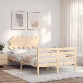 Bed frame with solid wood headboard 120x200 cm by vidaXL, Beds and slatted bases - Ref: Foro24-3195281, Price: 111,21 €, Disc...