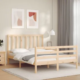 Bed frame with solid wood headboard 140x200 cm by vidaXL, Beds and slatted bases - Ref: Foro24-3193856, Price: 117,84 €, Disc...