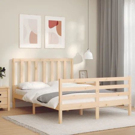 Bed frame with solid wood headboard 140x200 cm by vidaXL, Beds and slatted bases - Ref: Foro24-3193856, Price: 117,84 €, Disc...