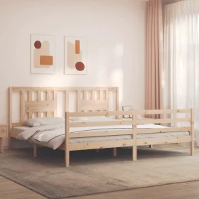 Bed frame with solid wood headboard 200x200 cm by vidaXL, Beds and slatted bases - Ref: Foro24-3194591, Price: 144,66 €, Disc...
