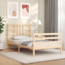 Bed frame with solid wood headboard 100x200 cm by vidaXL, Beds and slatted bases - Ref: Foro24-3193911, Price: 109,26 €, Disc...