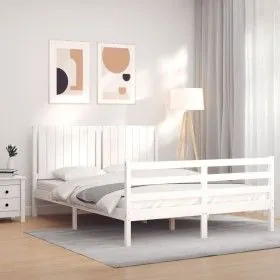White solid wood bed frame with headboard 160x200 cm by vidaXL, Beds and slatted bases - Ref: Foro24-3194777, Price: 173,73 €...