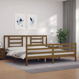 Estructura cama y cabecero madera maciza marrón miel 200x200 cm de vidaXL, Camas y somieres - Ref: Foro24-3194724, Precio: 17...