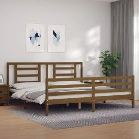 Honey brown solid wood bed frame and headboard 200x200 cm by vidaXL, Beds and slatted bases - Ref: Foro24-3194724, Price: 170...