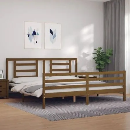 Honey brown solid wood bed frame and headboard 200x200 cm by vidaXL, Beds and slatted bases - Ref: Foro24-3194724, Price: 170...