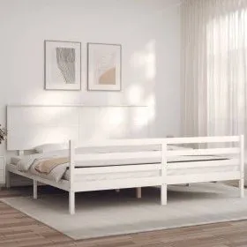 Weißer Massivholzbettrahmen mit Kopfteil 200x200 cm von vidaXL, Betten und Lattenroste - Ref: Foro24-3195242, Preis: 169,84 €...