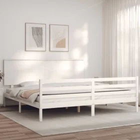 White solid wood bed frame with headboard 200x200 cm by vidaXL, Beds and slatted bases - Ref: Foro24-3195242, Price: 169,84 €...