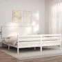 White solid wood bed frame with headboard 200x200 cm by vidaXL, Beds and slatted bases - Ref: Foro24-3195242, Price: 169,84 €...