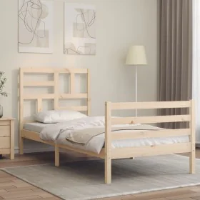 Bed frame with solid wood headboard 100x200 cm by vidaXL, Beds and slatted bases - Ref: Foro24-3194886, Price: 106,37 €, Disc...