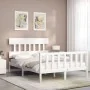 White solid wood bed frame with headboard 140x200 cm by vidaXL, Beds and slatted bases - Ref: Foro24-3193337, Price: 128,51 €...