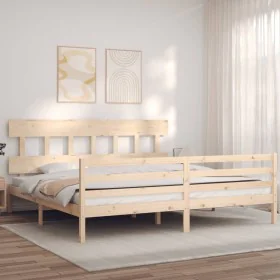 Bed frame with solid wood headboard 200x200 cm by vidaXL, Beds and slatted bases - Ref: Foro24-3195176, Price: 141,57 €, Disc...