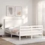 White solid wood bed frame with headboard 140x200 cm by vidaXL, Beds and slatted bases - Ref: Foro24-3195222, Price: 146,95 €...