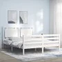 Double bed frame with white solid wood headboard by vidaXL, Beds and slatted bases - Ref: Foro24-3194057, Price: 165,06 €, Di...