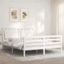 Double bed frame with white solid wood headboard by vidaXL, Beds and slatted bases - Ref: Foro24-3194057, Price: 165,06 €, Di...