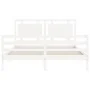 Double bed frame with white solid wood headboard by vidaXL, Beds and slatted bases - Ref: Foro24-3194057, Price: 165,06 €, Di...
