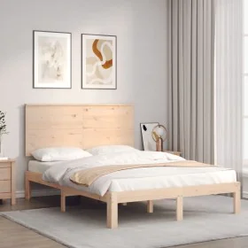Bed frame with solid wood headboard 120x200 cm by vidaXL, Beds and slatted bases - Ref: Foro24-3193656, Price: 126,52 €, Disc...