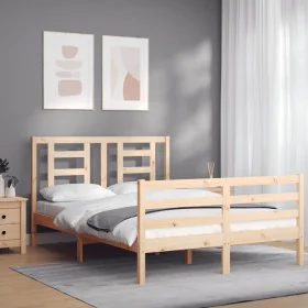 Bed frame with solid wood headboard 120x200 cm by vidaXL, Beds and slatted bases - Ref: Foro24-3194696, Price: 114,21 €, Disc...
