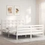 Double bed frame with white solid wood headboard by vidaXL, Beds and slatted bases - Ref: Foro24-3193992, Price: 145,02 €, Di...