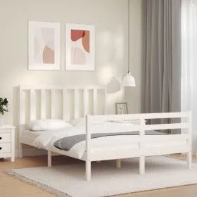 Weißer Massivholzbettrahmen mit Kopfteil 140x200 cm von vidaXL, Betten und Lattenroste - Ref: Foro24-3193857, Preis: 127,78 €...