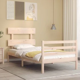 Bed frame with solid wood headboard 90x200 cm by vidaXL, Beds and slatted bases - Ref: Foro24-3195076, Price: 86,16 €, Discou...