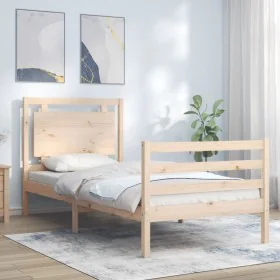 Bed frame with solid wood headboard 100x200 cm by vidaXL, Beds and slatted bases - Ref: Foro24-3194041, Price: 123,90 €, Disc...