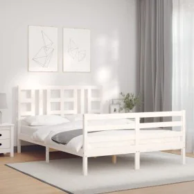 White solid wood bed frame with headboard 140x190 cm by vidaXL, Beds and slatted bases - Ref: Foro24-3193902, Price: 129,41 €...