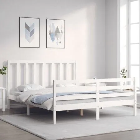 Estructura de cama con cabecero madera maciza blanco 160x200 cm de vidaXL, Camas y somieres - Ref: Foro24-3193802, Precio: 14...