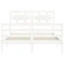 White solid wood bed frame with headboard 120x200 cm by vidaXL, Beds and slatted bases - Ref: Foro24-3194437, Price: 129,59 €...