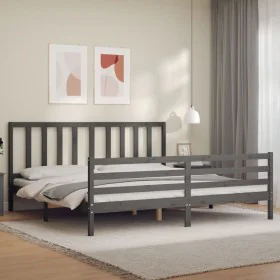 Gray solid wood bed frame with headboard 200x200 cm by vidaXL, Beds and slatted bases - Ref: Foro24-3193878, Price: 165,41 €,...