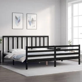 Bed frame with black solid wood headboard 200x200 cm by vidaXL, Beds and slatted bases - Ref: Foro24-3193815, Price: 169,78 €...