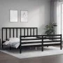 Bed frame with black solid wood headboard 200x200 cm by vidaXL, Beds and slatted bases - Ref: Foro24-3193815, Price: 169,78 €...