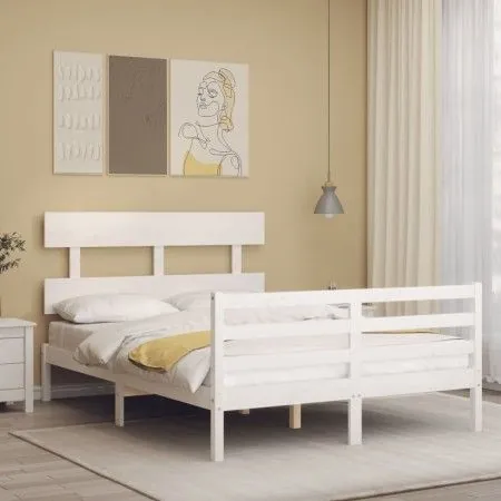 White solid wood bed frame with headboard 120x200 cm by vidaXL, Beds and slatted bases - Ref: Foro24-3195087, Price: 117,26 €...
