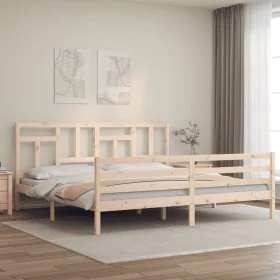Bed frame with solid wood headboard 200x200 cm by vidaXL, Beds and slatted bases - Ref: Foro24-3194981, Price: 140,48 €, Disc...